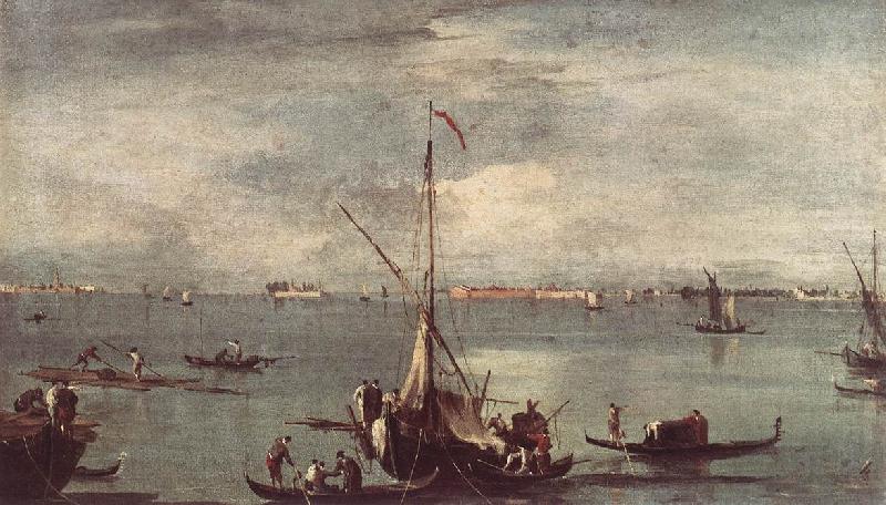 The Lagoon with Boats, Gondolas, and Rafts kug, GUARDI, Francesco